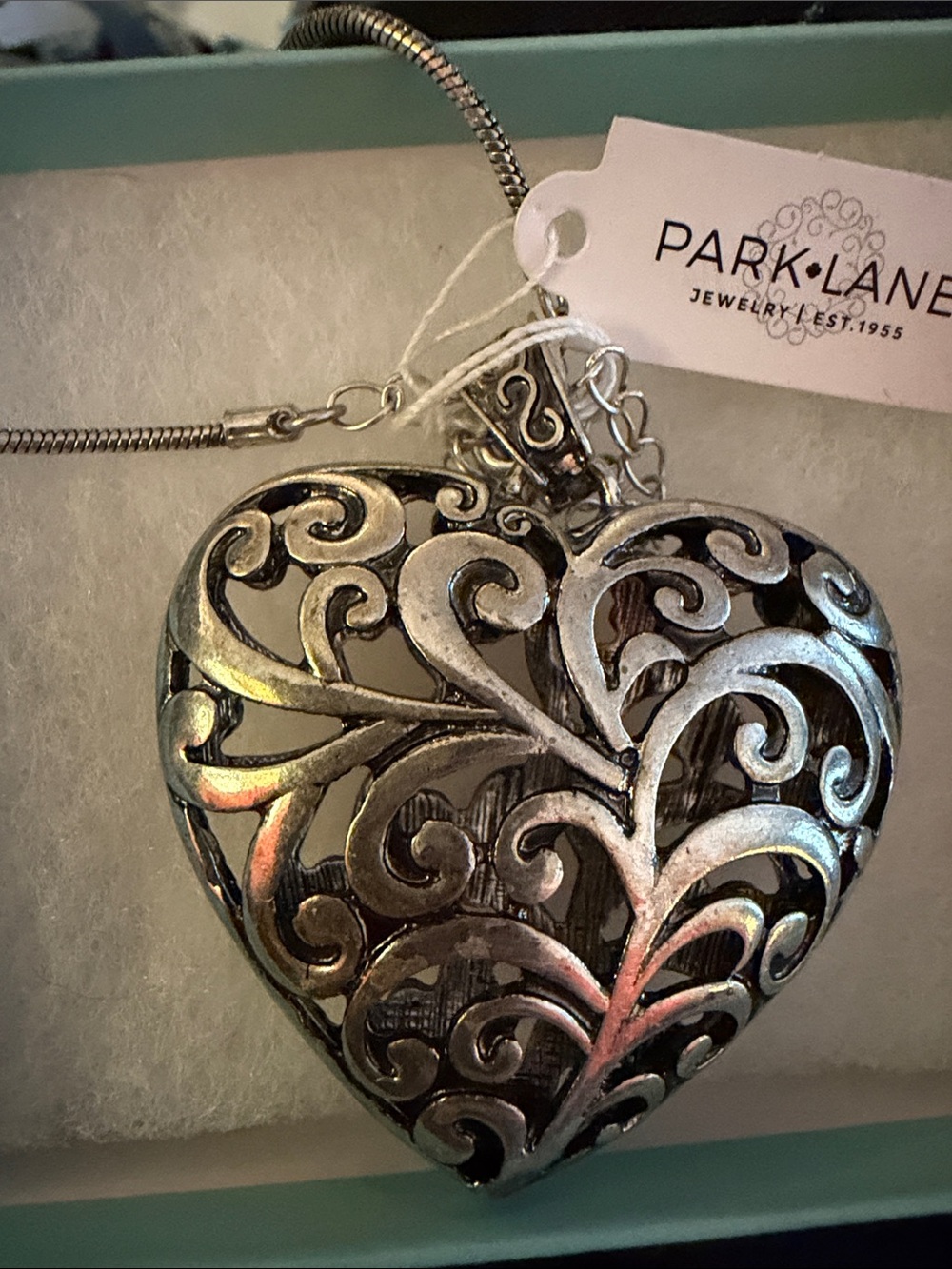 Park Lane Silver-Tone Filigree Heart Sculpture Pendant